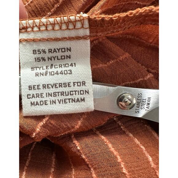 Blu Pepper Anthropologie Rust Brown Striped Peplum Babydoll Blouse Medium V Neck - Picture 6 of 7